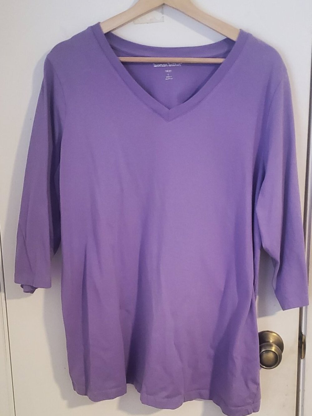 Woman Within 3/4 Sleeve V-Neck Top Lavender Purple Women's Size L (18/20)